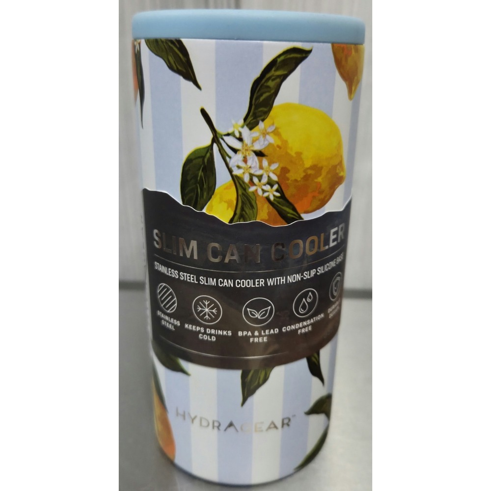 Hydragear Slim‎ Can cooler Stainless Steel Lemon Theme Keeps Cold 12hrs